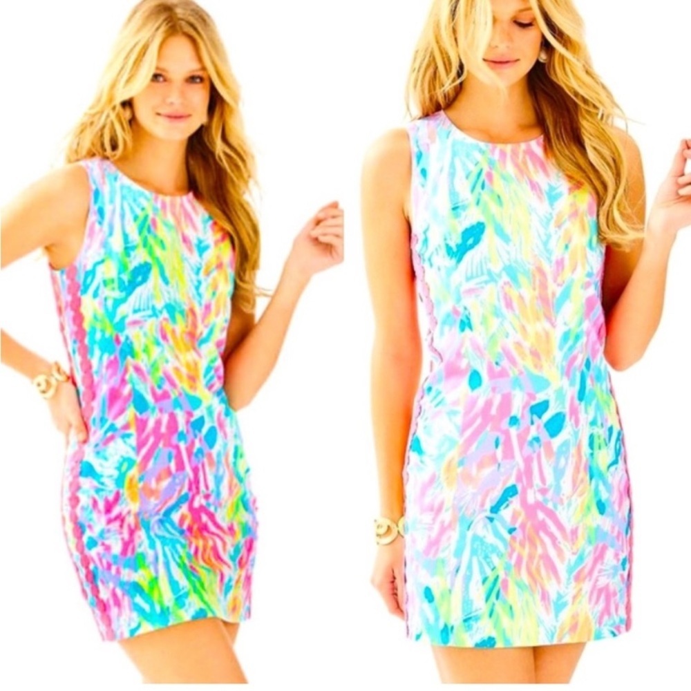 NWT Lilly Pulitzer Pink Blue Mila shift Mini Dress Sparkling Sands 0